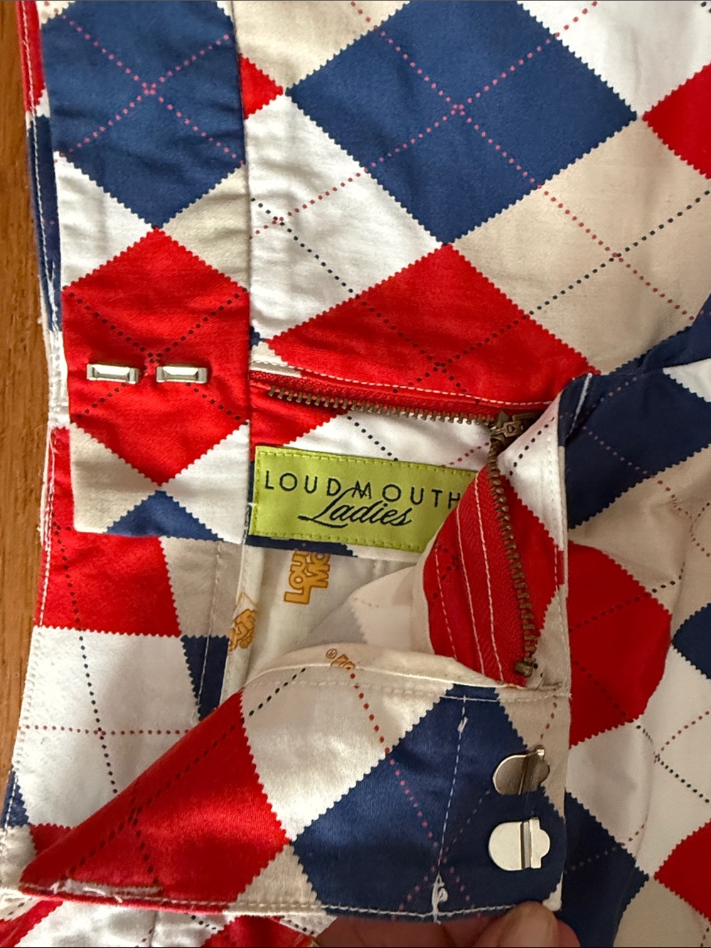 Argyle Print Women’s Golf Shorts in Red, White & Blue - Picture 4 of 5